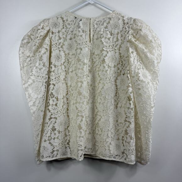 Express New Cream Floral Lace Long Puff Sleeve Top Large Castlecore Renaissance - Picture 11 of 16